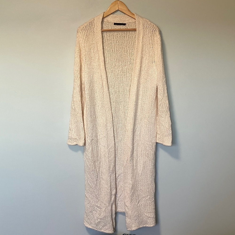 Jenni Kayne Merino Wool Silk Blend Cream Maxi Long Cardigan